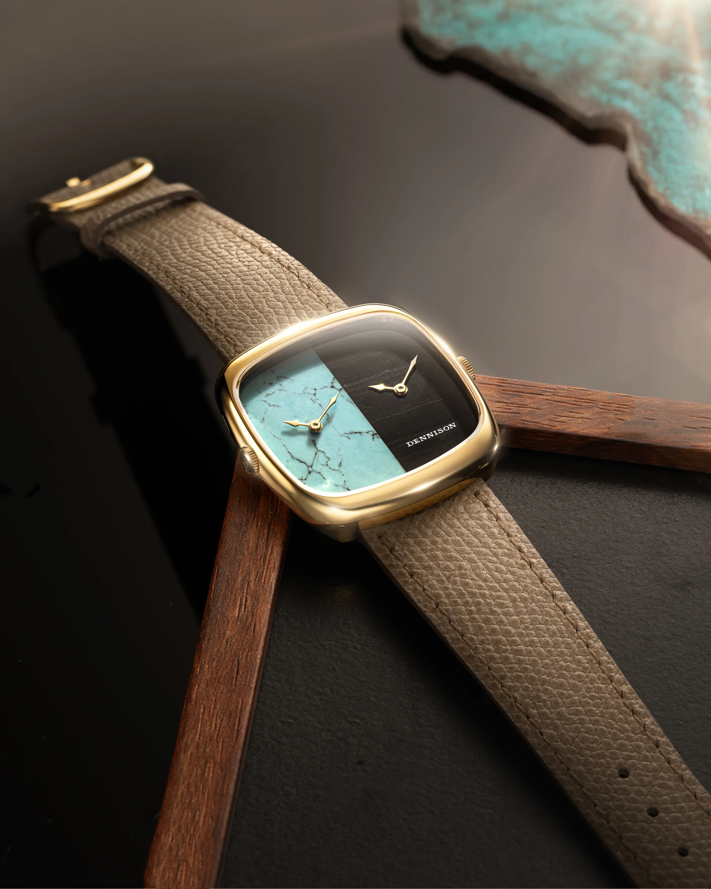 Turquoise & Falcon Eye Stone In Gold - Image 2
